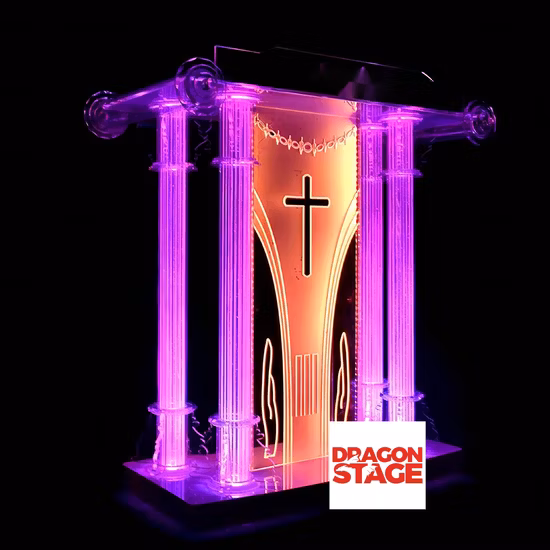 Dragonstage Acrylic Podium Plexiglass Pulpit Conference School Church Lectern with LED Light