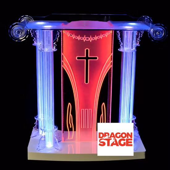 Dragonstage Acrylic Podium Plexiglass Pulpit Conference School Church Lectern with LED Light