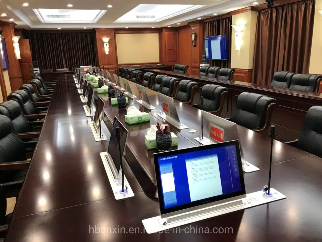 Paperless Conference System Conference Room Equipment Motorized Retractable LCD Monitor Lifting Mechanism with HD Screen, Microphone and Signature Display