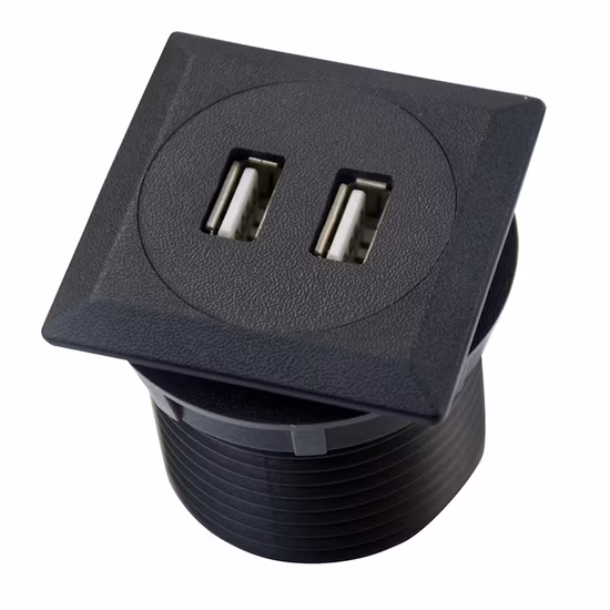 Toma de corriente montada empotrada redonda de escritorio eléctrico emergente UE cargador USB de doble puerto de 2 vías para muebles